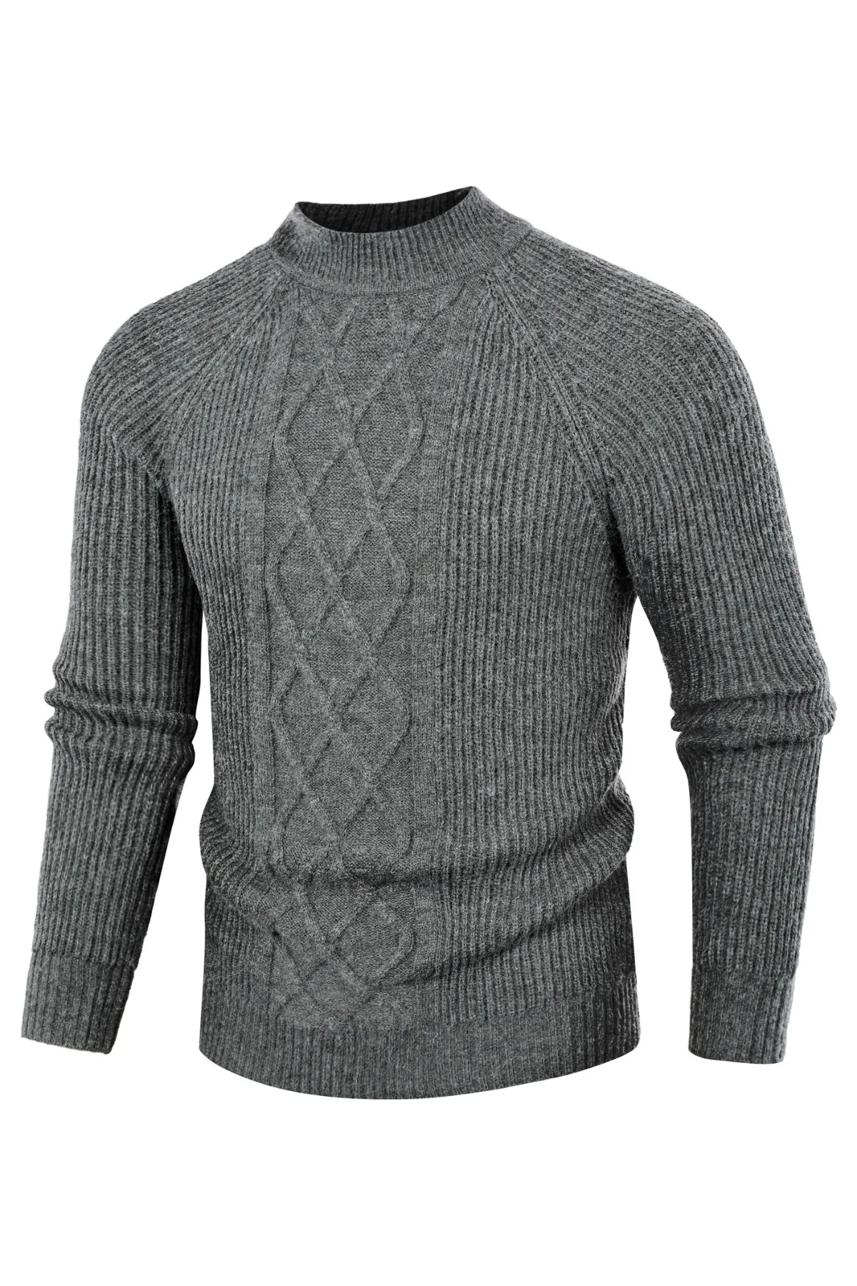 Men's Mock Neck Sweater Casual Cable Twisted Knitted Pullover Sweater