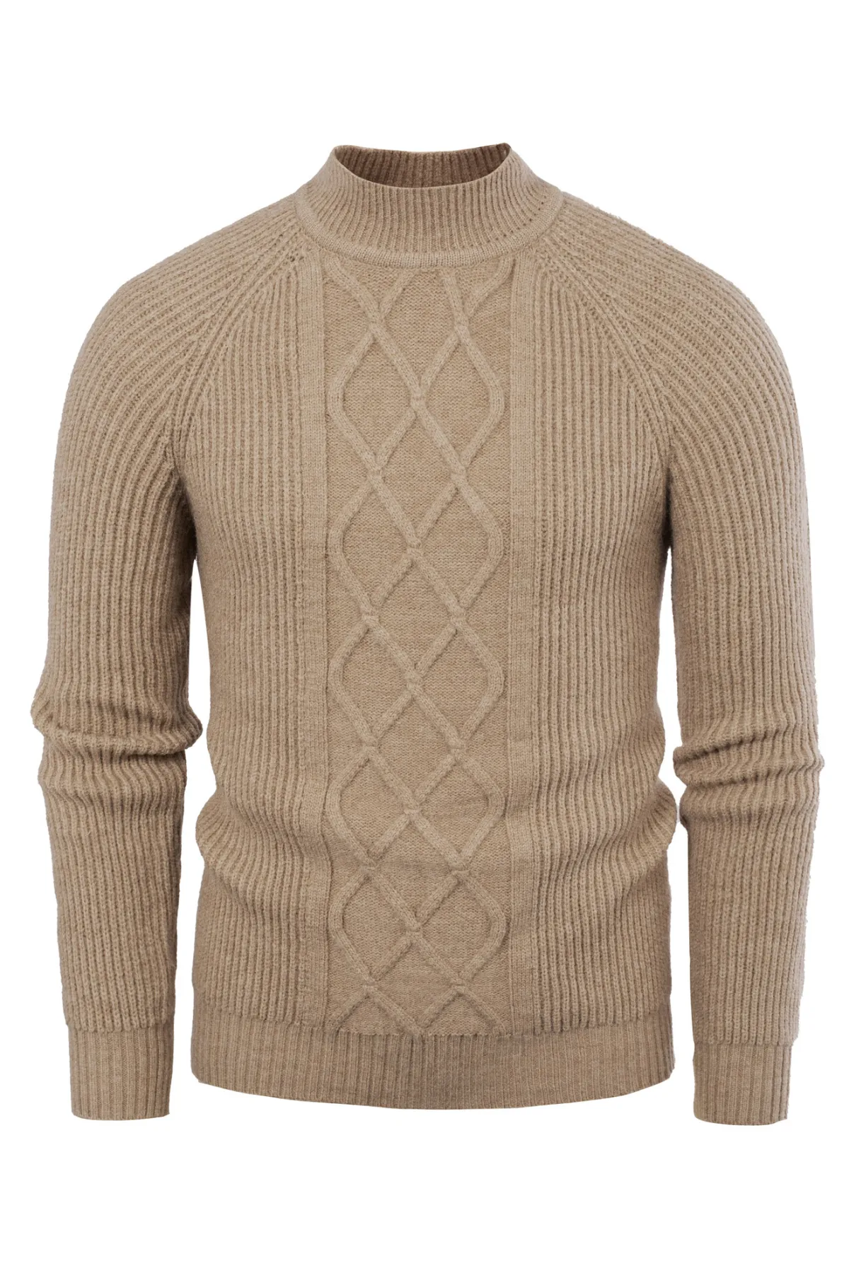 Men's Mock Neck Sweater Casual Cable Twisted Knitted Pullover Sweater