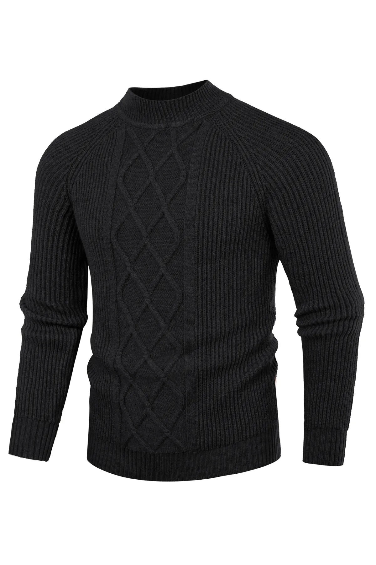 Men's Mock Neck Sweater Casual Cable Twisted Knitted Pullover Sweater