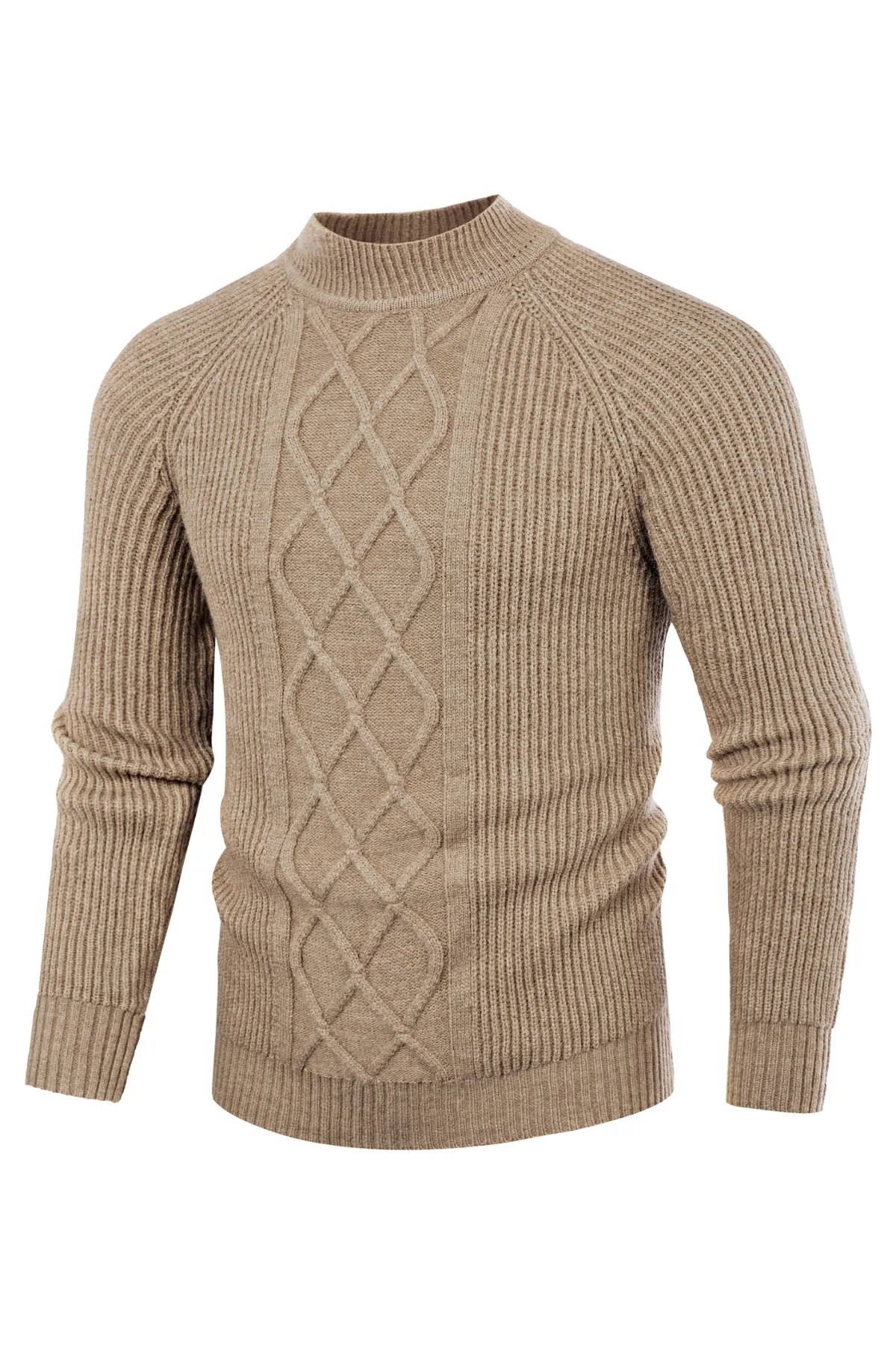 Men's Mock Neck Sweater Casual Cable Twisted Knitted Pullover Sweater