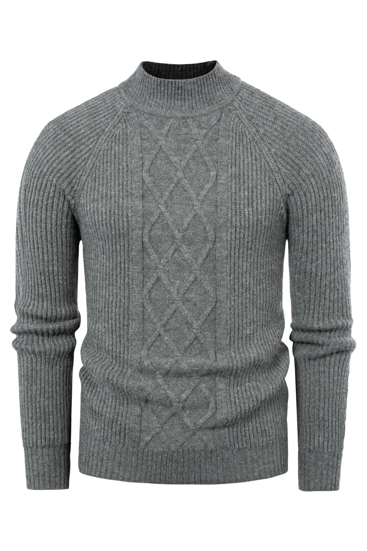 Men's Mock Neck Sweater Casual Cable Twisted Knitted Pullover Sweater