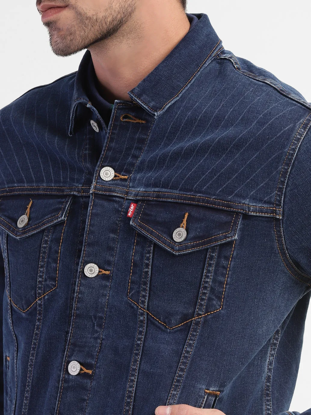 Men's Solid Spread Collar Denim Jacket