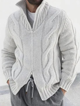 Men's turtleneck cable zipper sweater cardigan