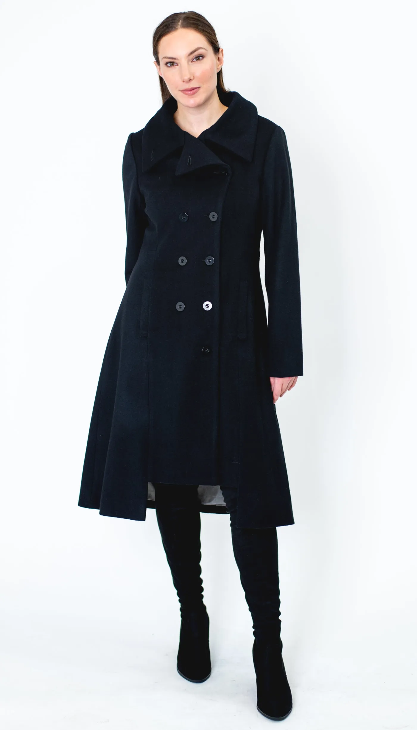 Military Button Up Coat/  Wool/Cashmere Blend/ Black