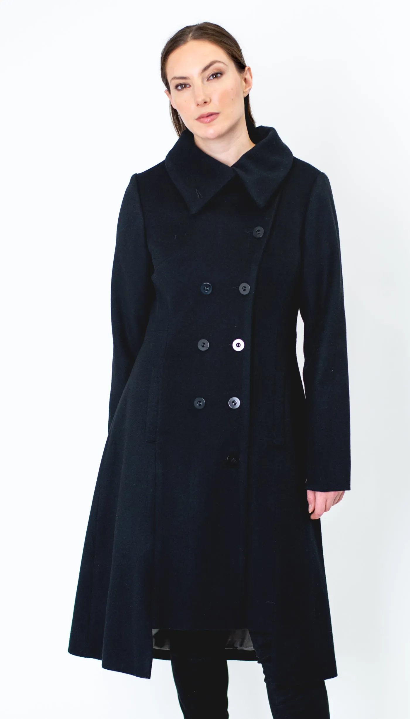 Military Button Up Coat/  Wool/Cashmere Blend/ Black