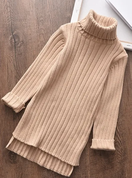 Mod Mood Beige Hi-Lo Turtleneck Sweater Dress