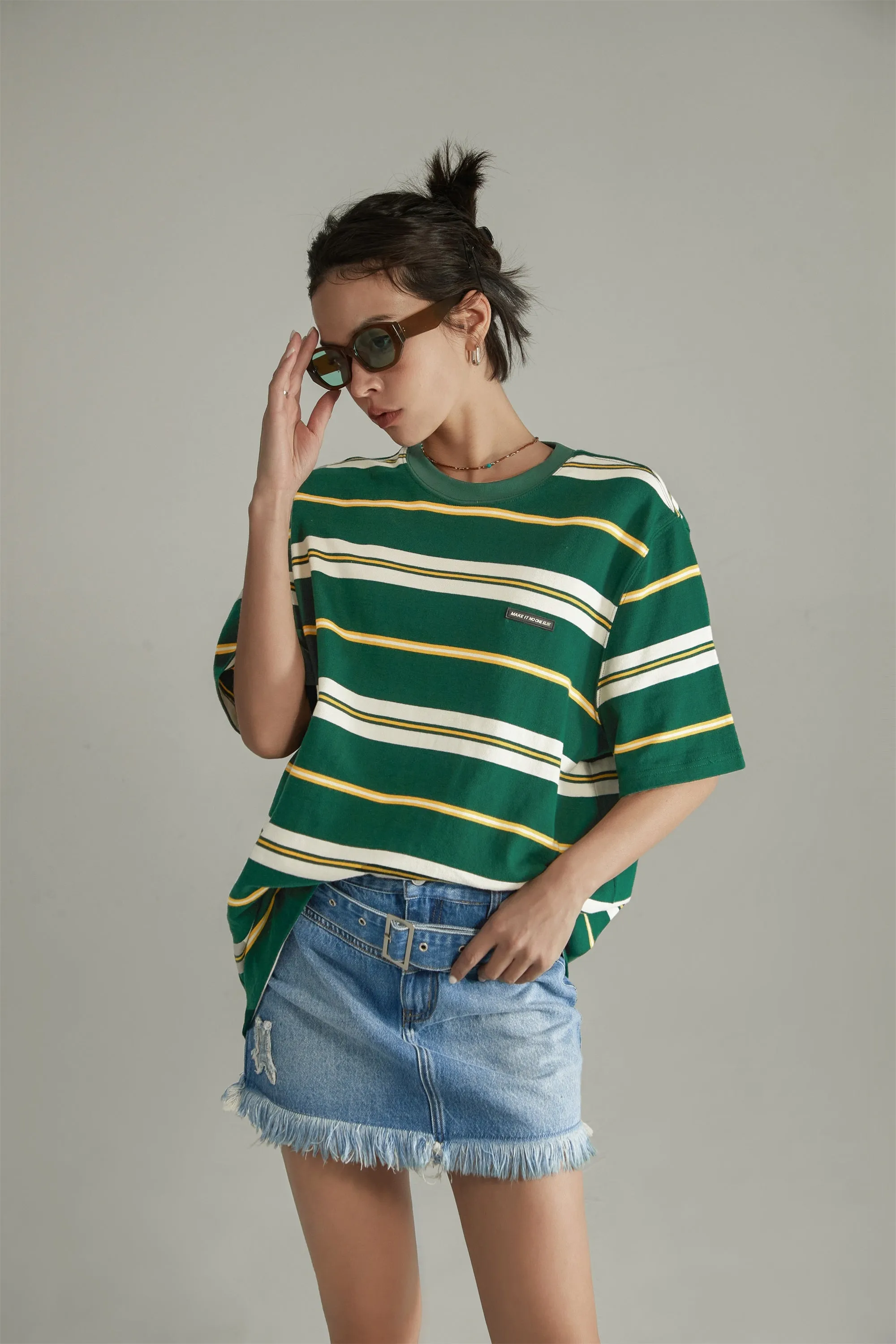 Multi-Color Striped Loose-Fit Short Sleeve T-Shirt