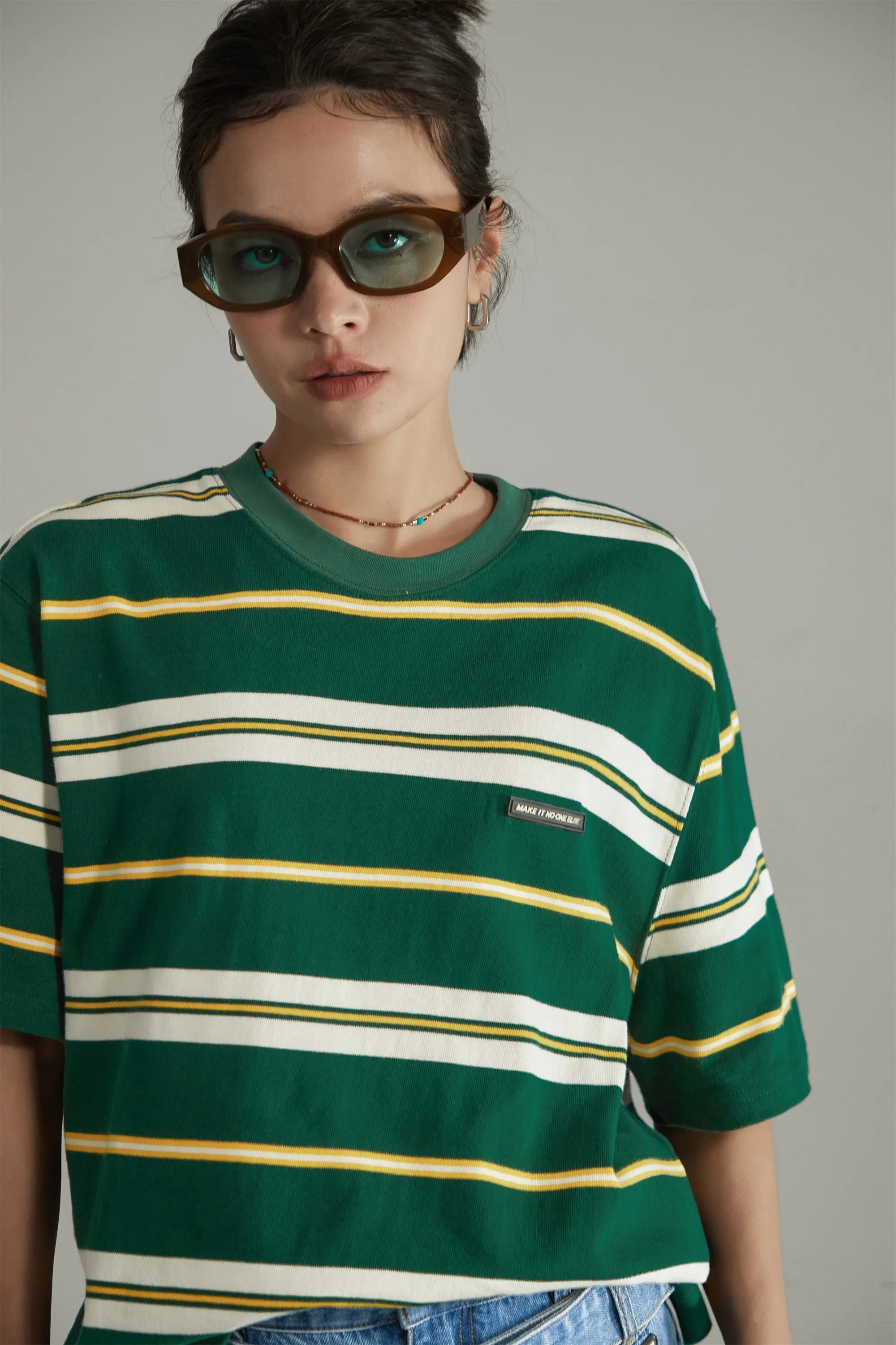 Multi-Color Striped Loose-Fit Short Sleeve T-Shirt