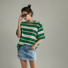 Multi-Color Striped Loose-Fit Short Sleeve T-Shirt