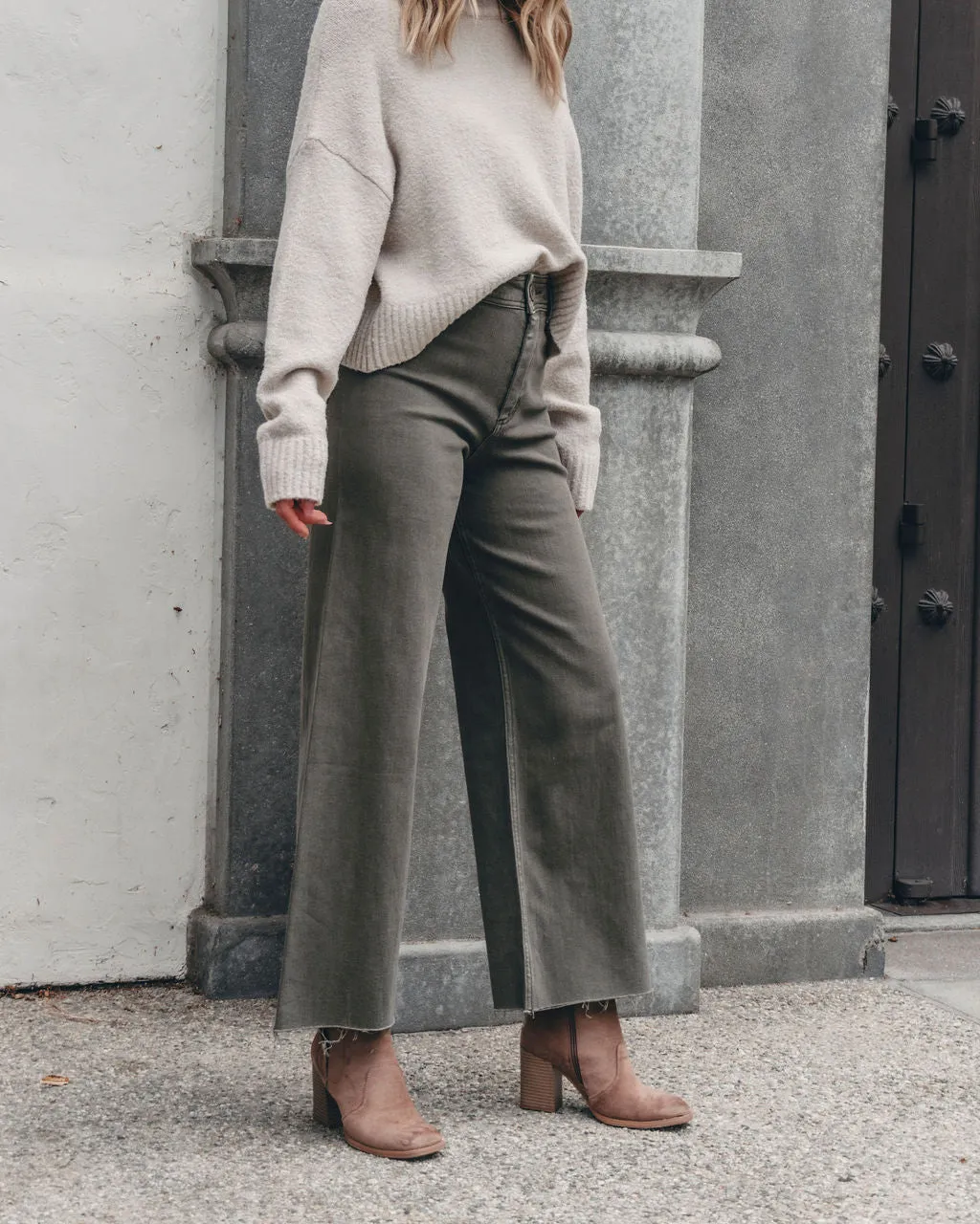 Olive Straight Wide Leg Pants