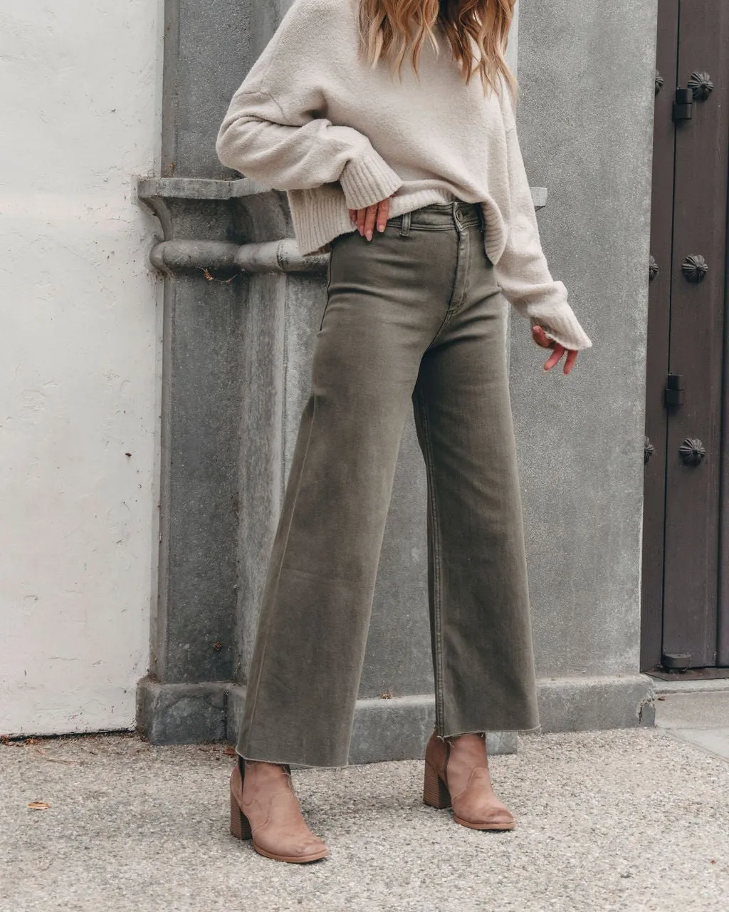 Olive Straight Wide Leg Pants