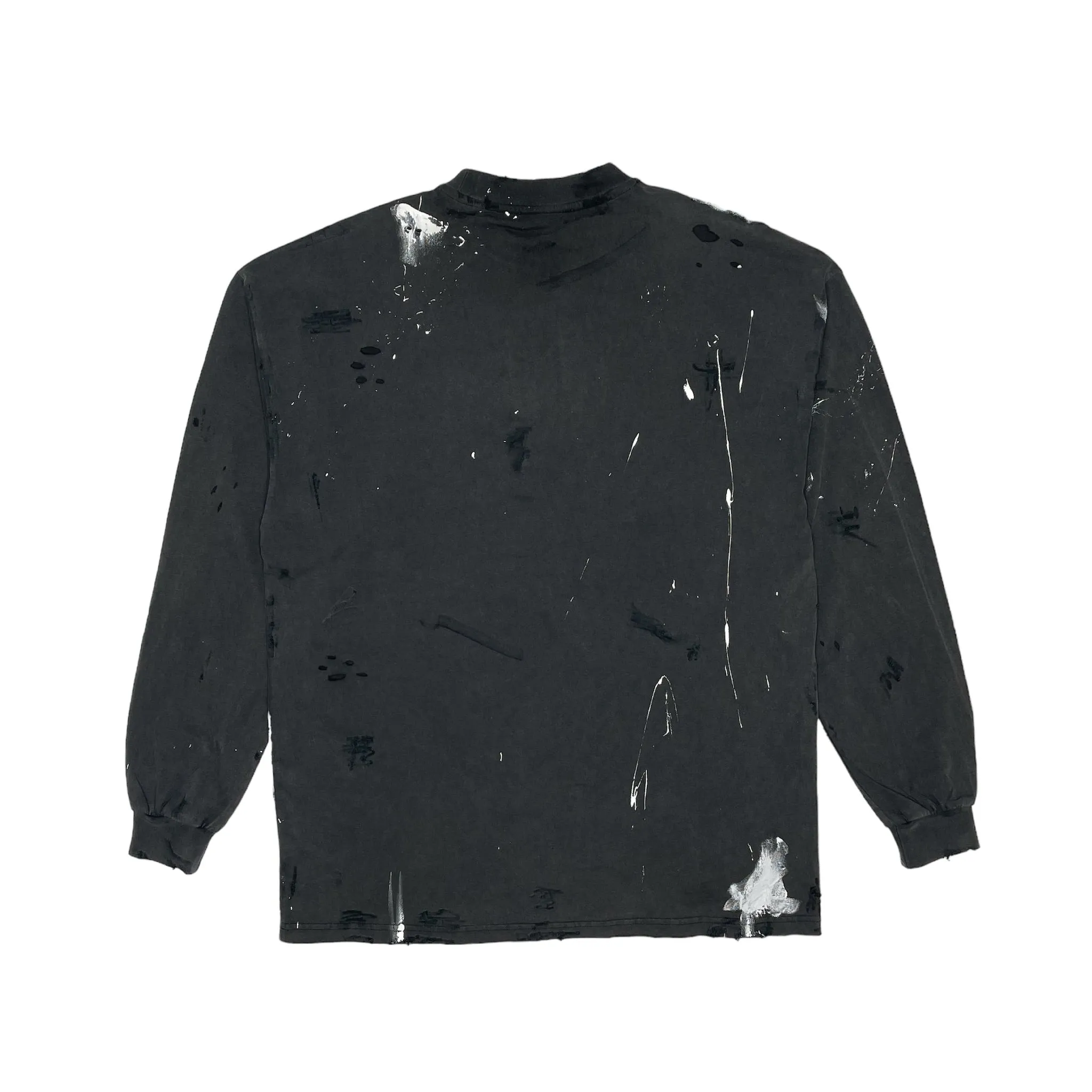 PARTCH Distressed Paint Splatters Oversized T-Shirt L/S Vintage Black