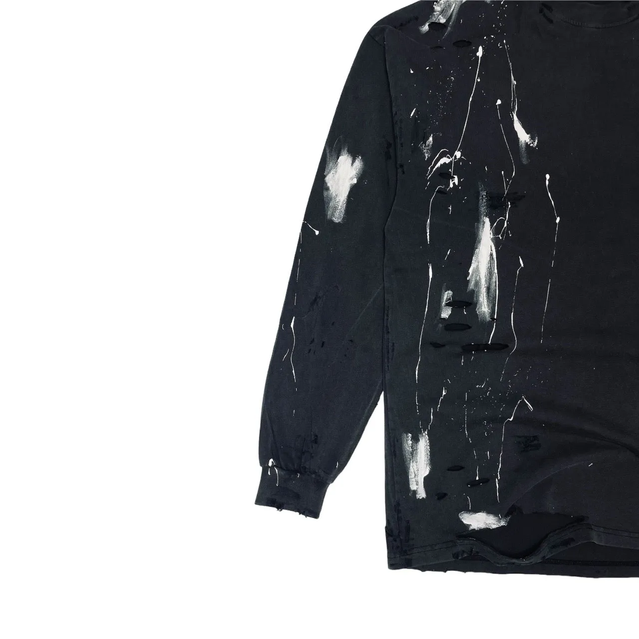 PARTCH Distressed Paint Splatters Oversized T-Shirt L/S Vintage Black