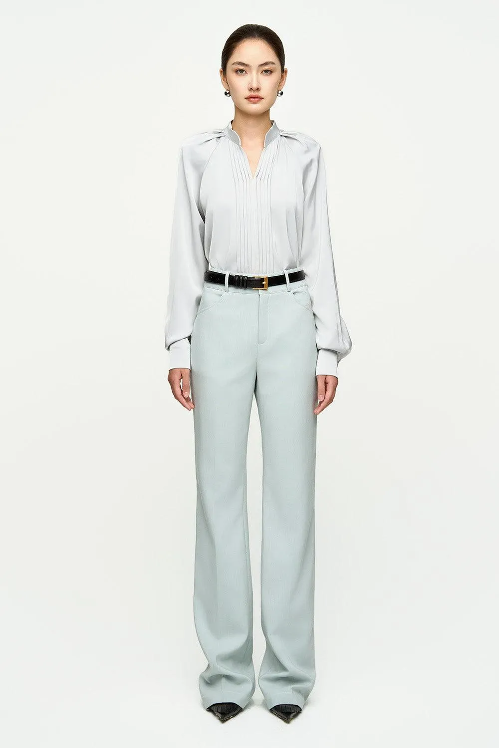 Paula Straight Pleated Satin Shirt