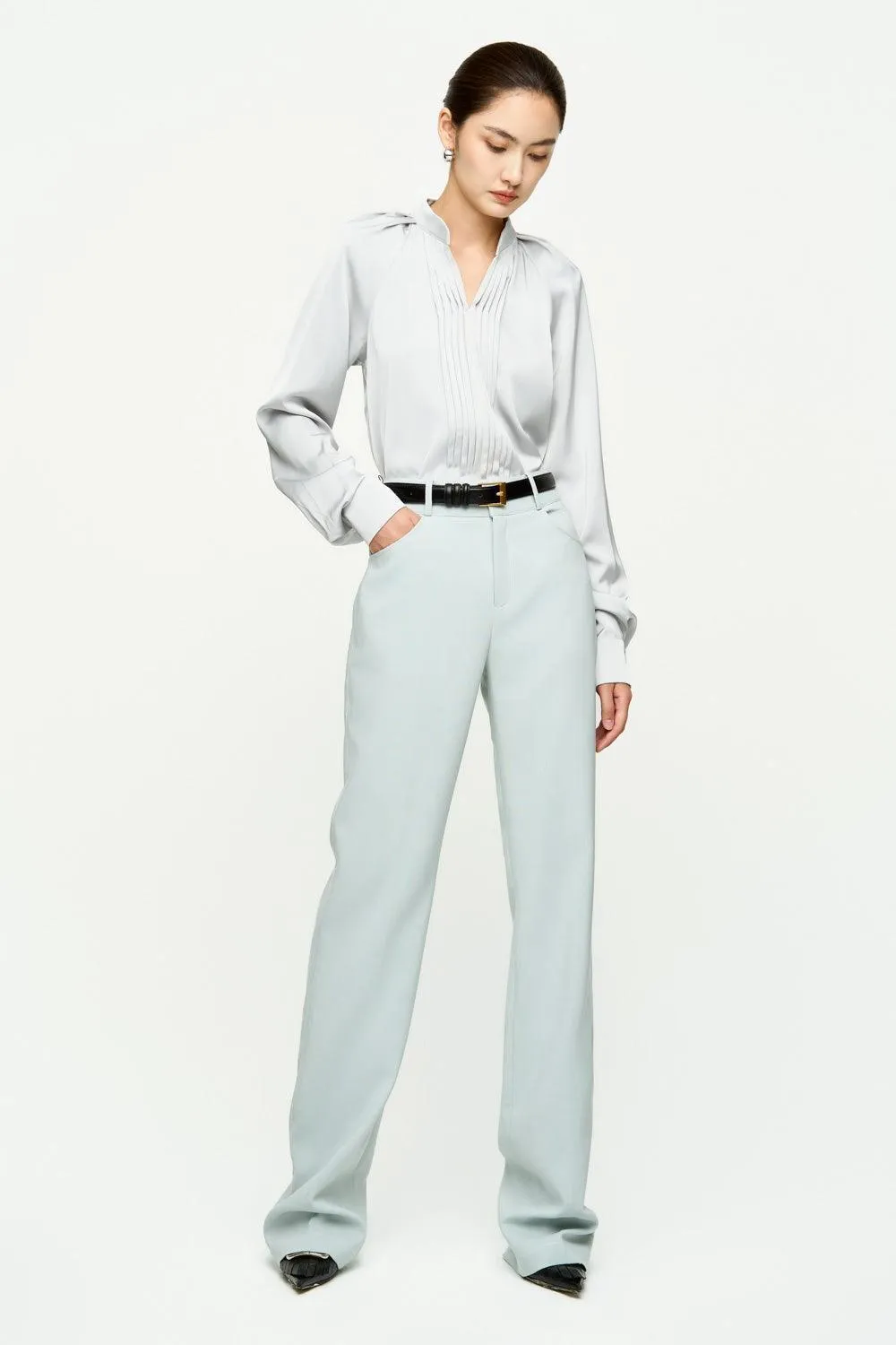 Paula Straight Pleated Satin Shirt