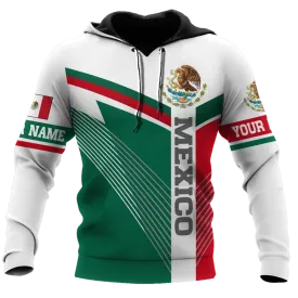 Personalized Mexican Hoodie, Mexico Flag Pattern Eagle Hoodies