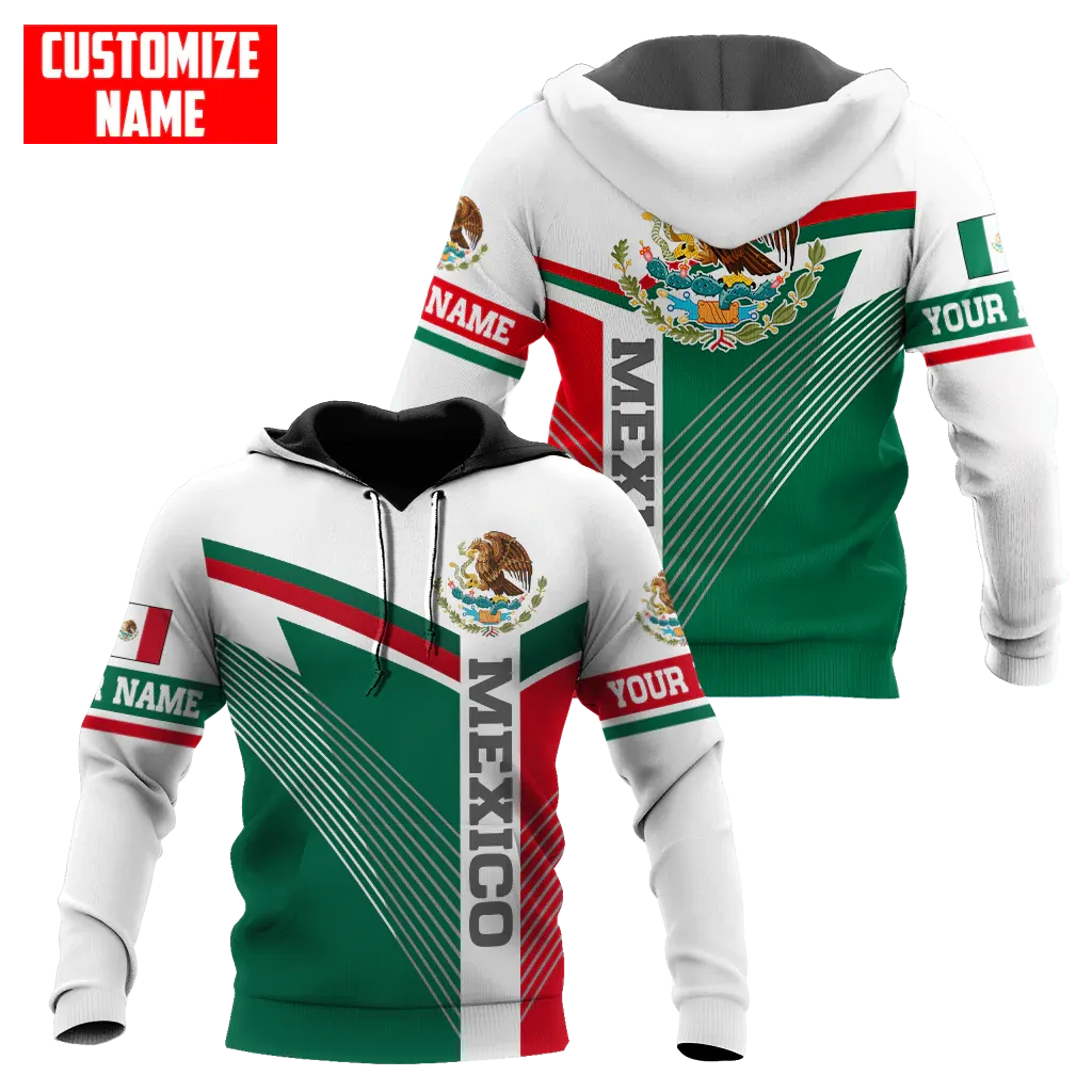 Personalized Mexican Hoodie, Mexico Flag Pattern Eagle Hoodies