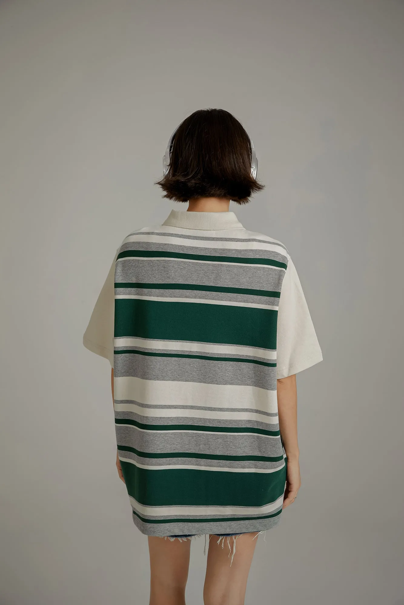 Polo Neck Striped Loose Fit T-Shirt