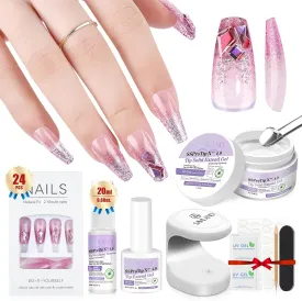 Press On Nails Medium - Supremely 15 Fit & Natural Soft Gel French Tip Nails, Almond Glue with Nail Glue, Reusable Stick in 15 Sizes 33 Fake Kit, White Swirl