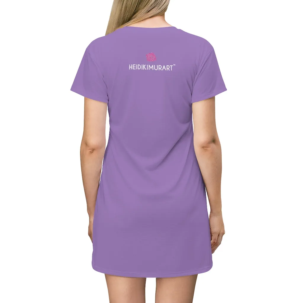 Purple T-Shirt Dress, Solid Color Crewneck Best Oversized Long Tee Shirt Dress For Women - Made in USA