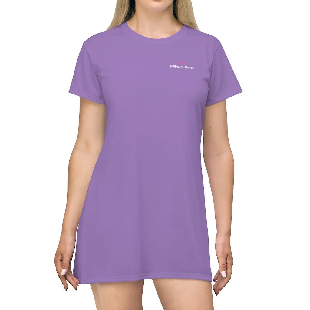 Purple T-Shirt Dress, Solid Color Crewneck Best Oversized Long Tee Shirt Dress For Women - Made in USA