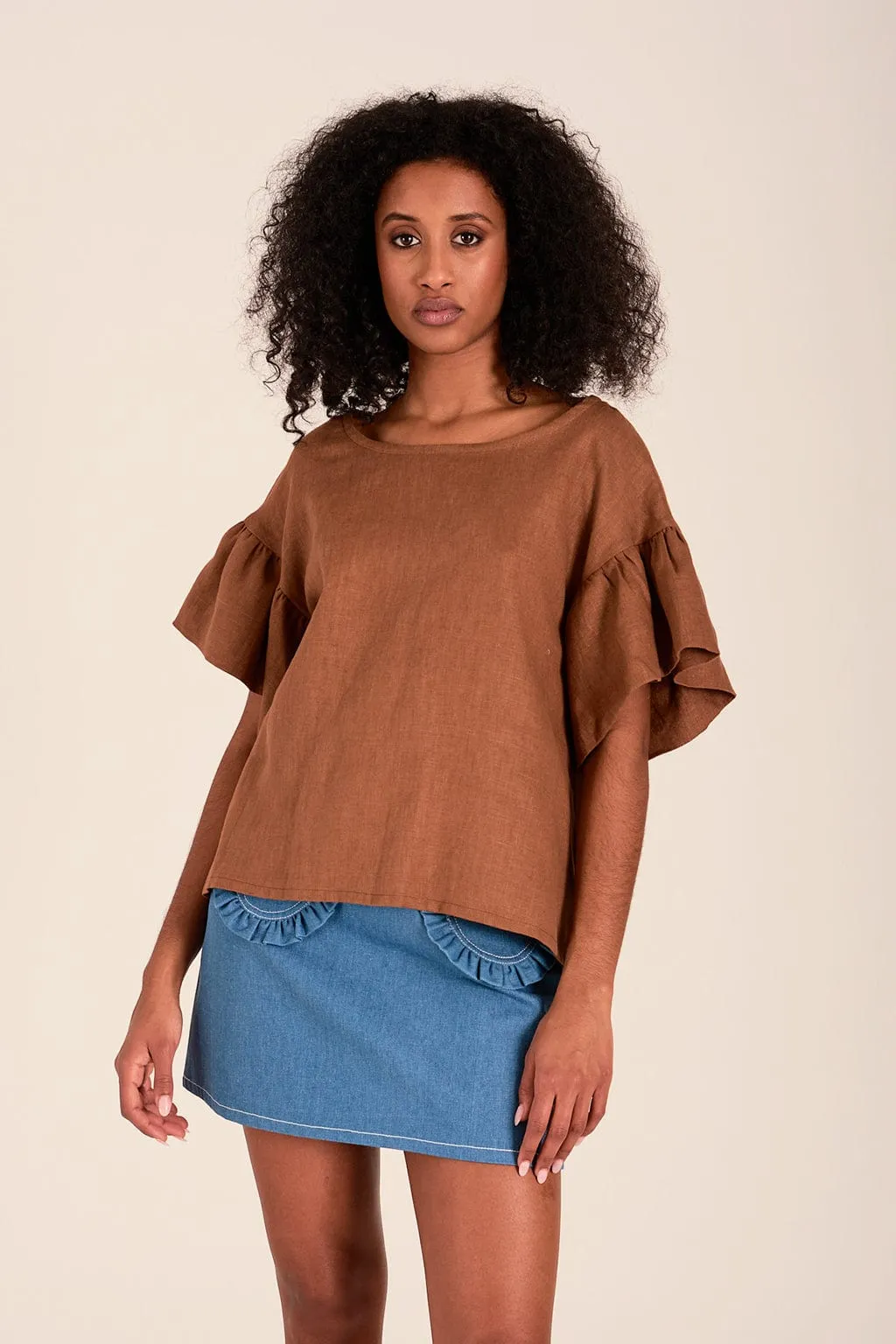 Raffi Top Cocoa Brown Linen