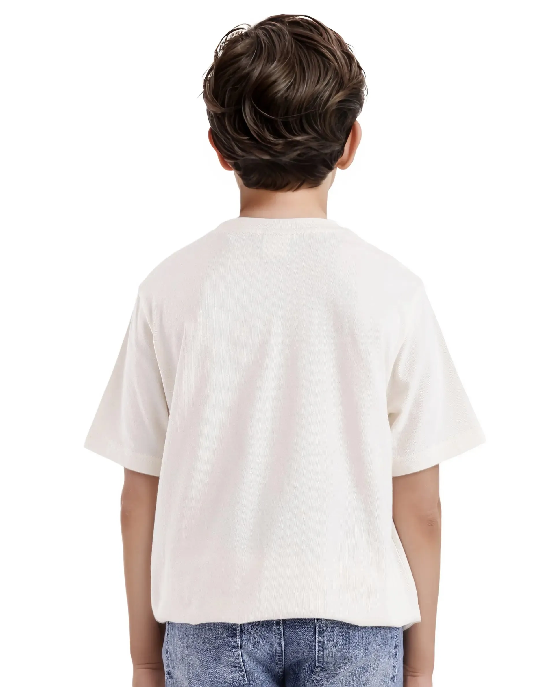 Rare Ones Kids Citz Off White Cotton Short Sleeve Crew Neck Solid T-Shirt