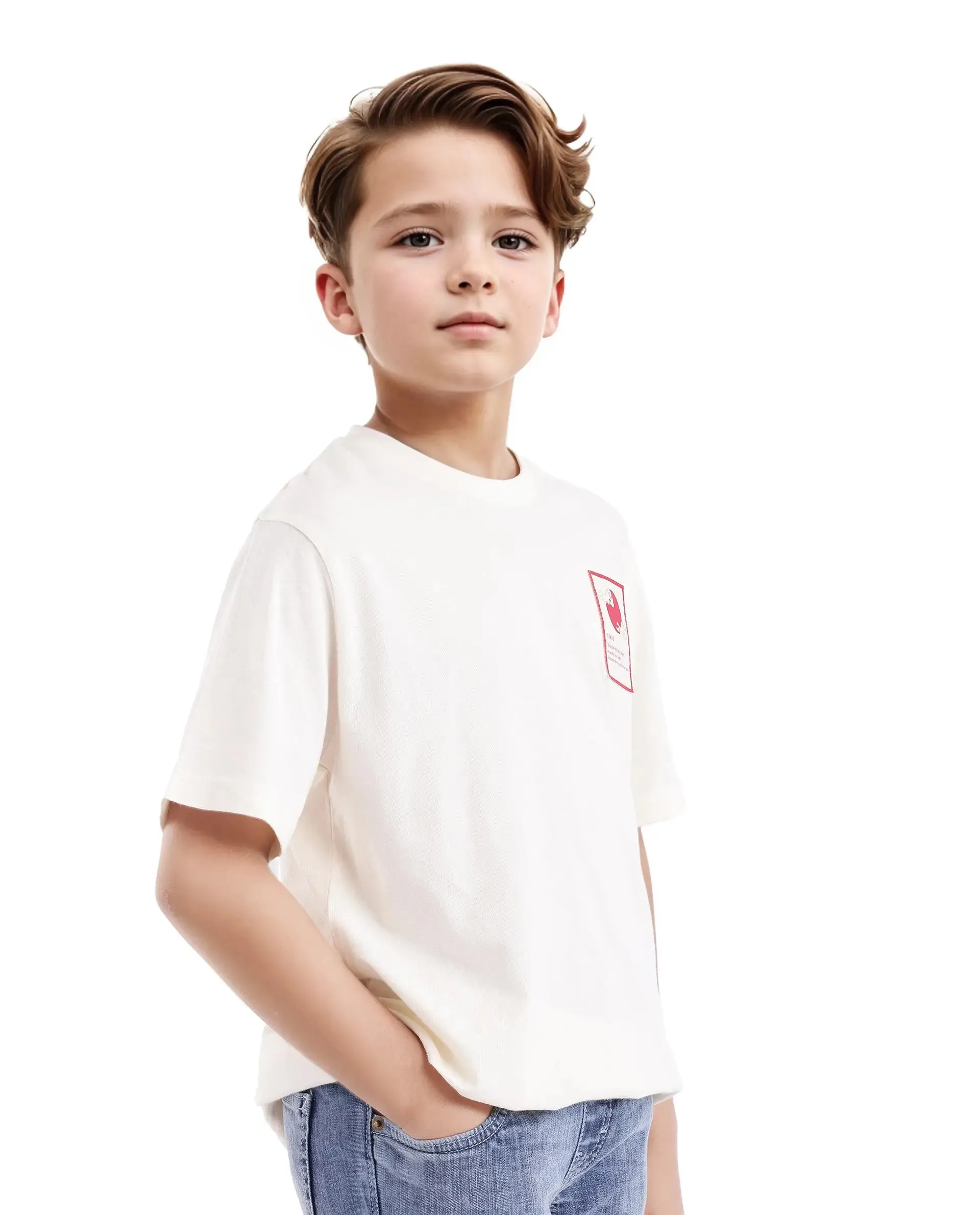 Rare Ones Kids Citz Off White Cotton Short Sleeve Crew Neck Solid T-Shirt