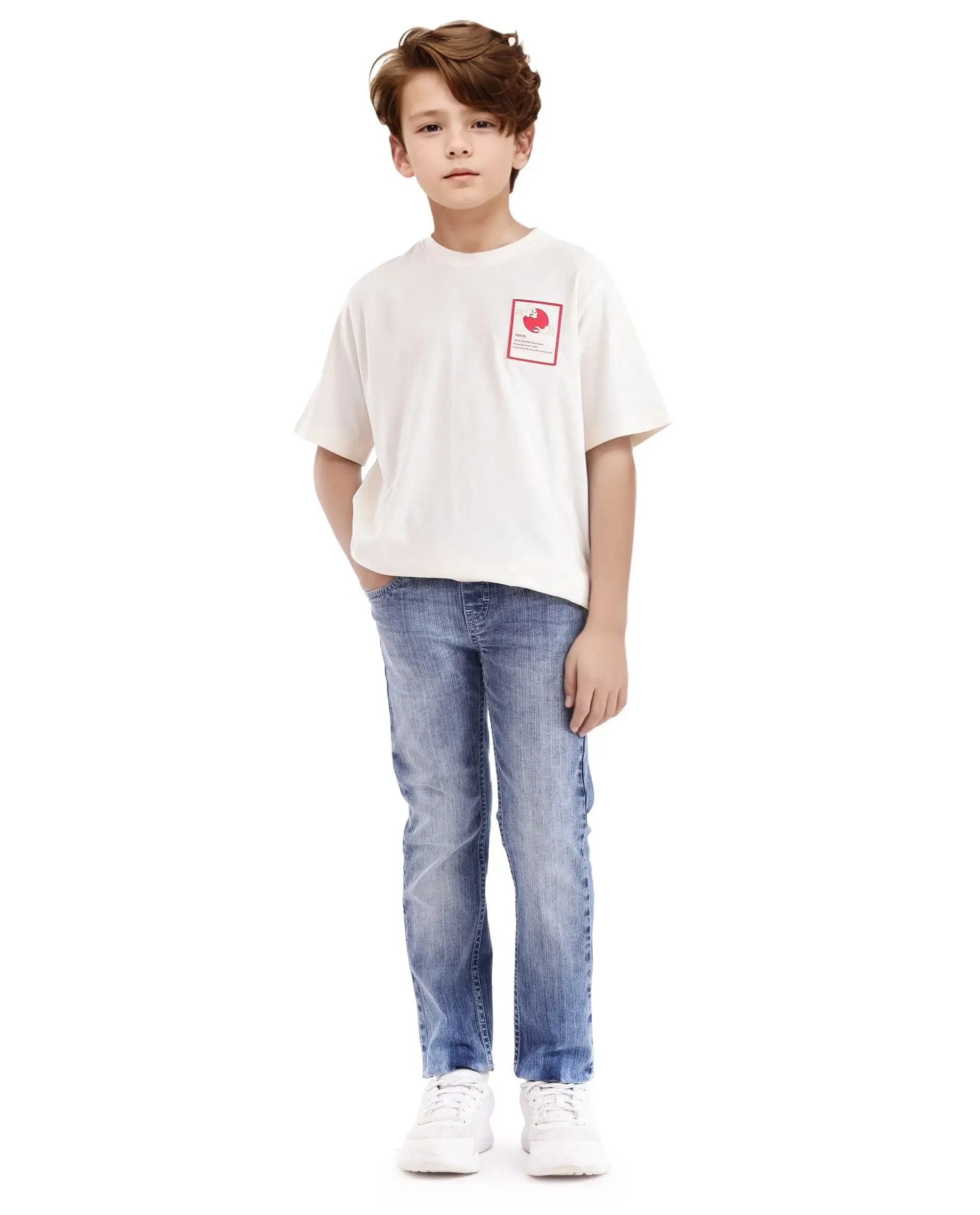 Rare Ones Kids Citz Off White Cotton Short Sleeve Crew Neck Solid T-Shirt