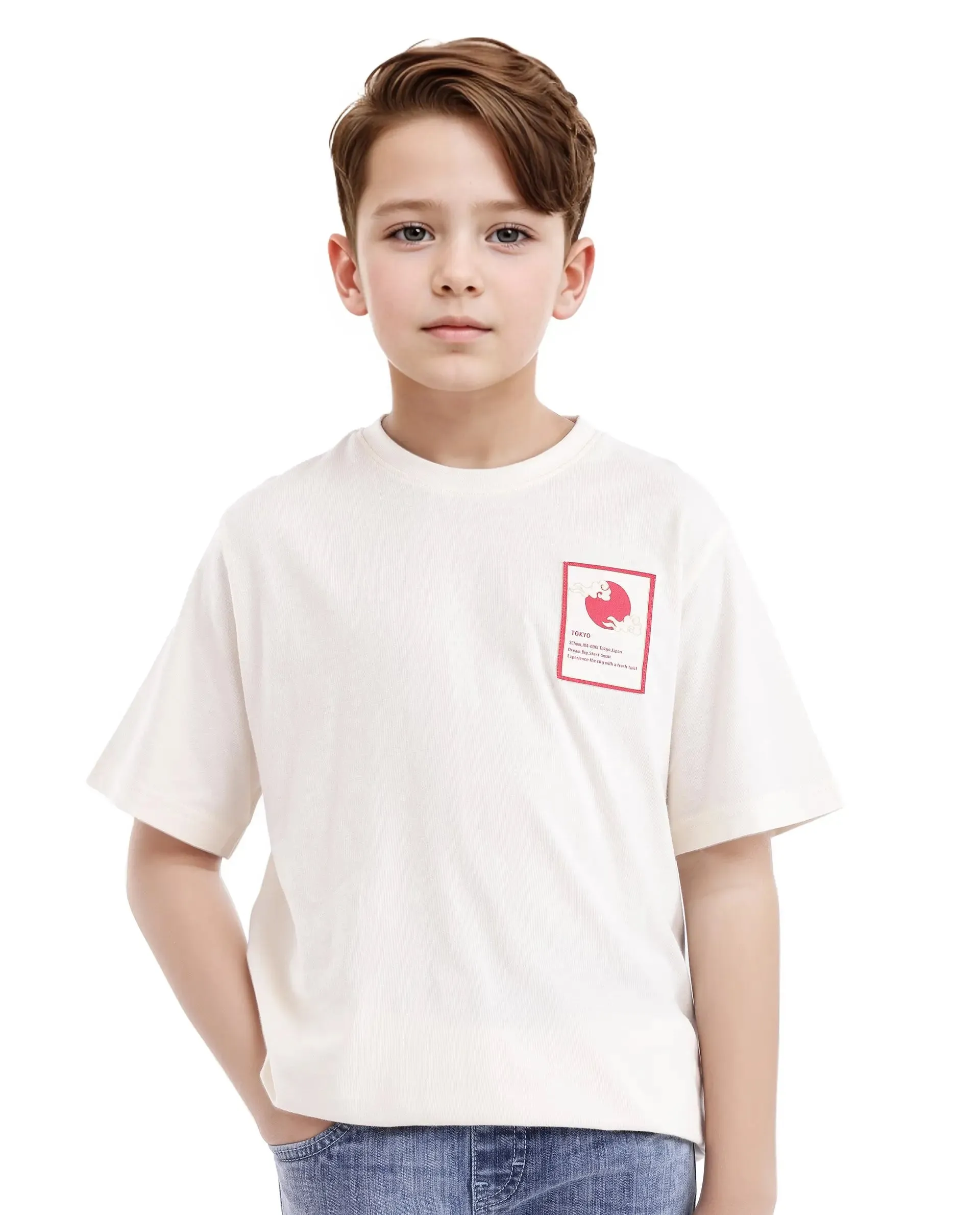 Rare Ones Kids Citz Off White Cotton Short Sleeve Crew Neck Solid T-Shirt