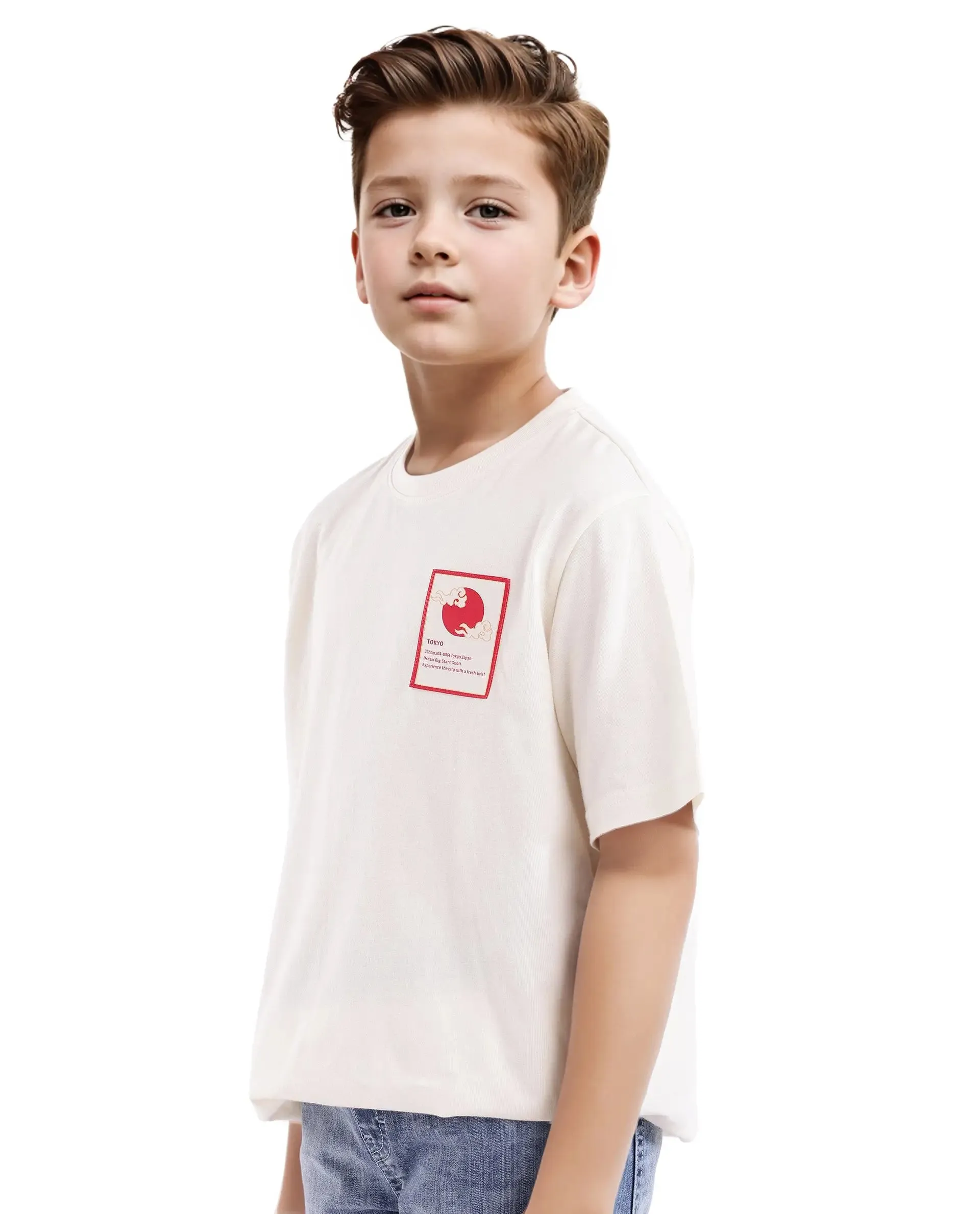 Rare Ones Kids Citz Off White Cotton Short Sleeve Crew Neck Solid T-Shirt