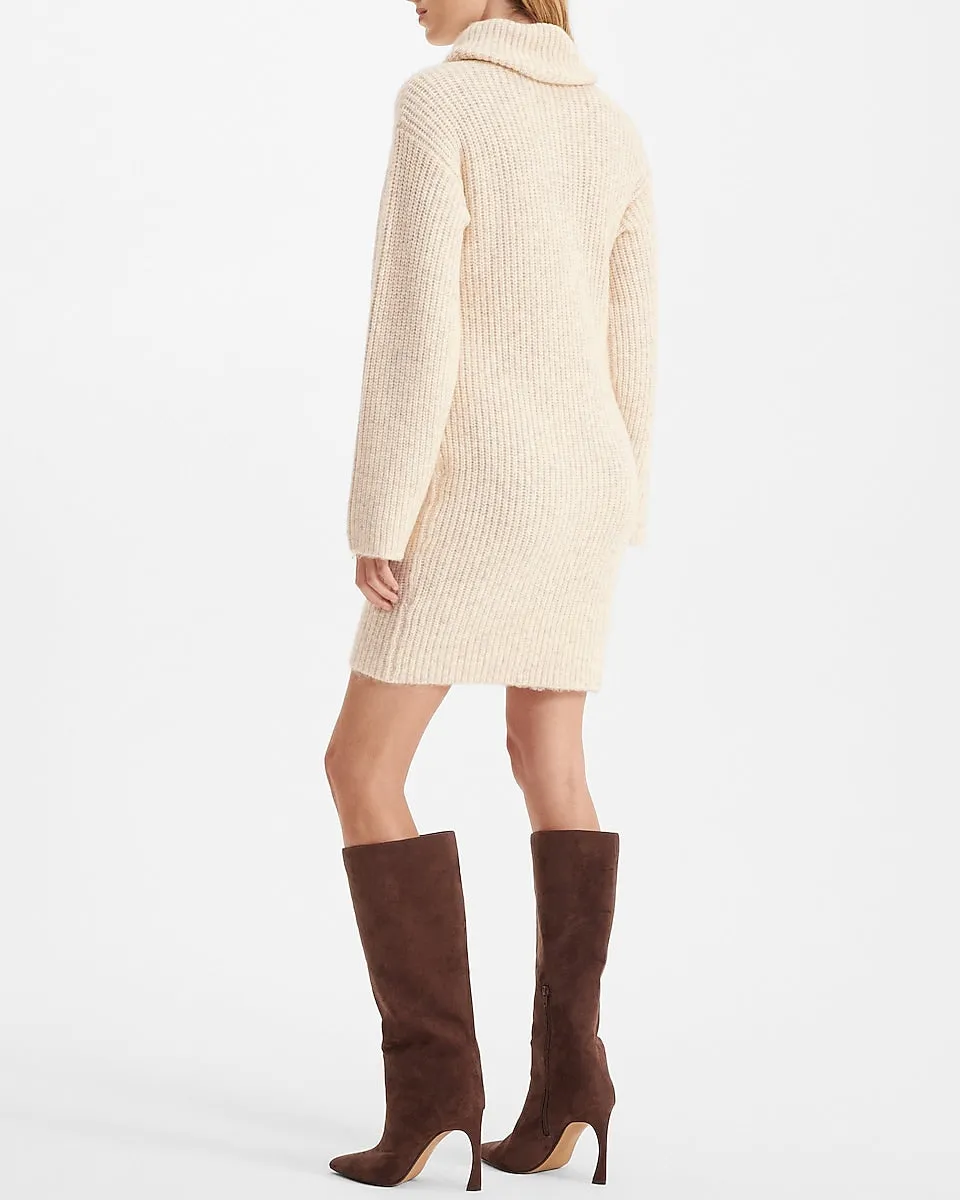 Ribbed Turtleneck Long Sleeve Mini Sweater Dress in Light Oatmeal Heather