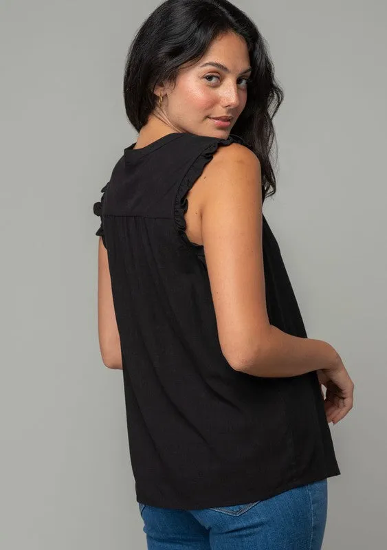 SHORT SLEEVE LINEN TOP (BLACK)