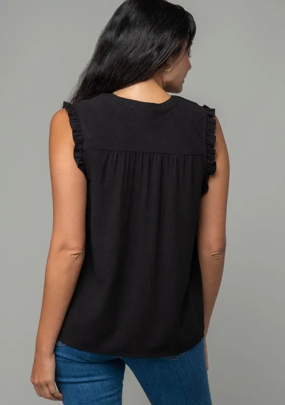 SHORT SLEEVE LINEN TOP (BLACK)