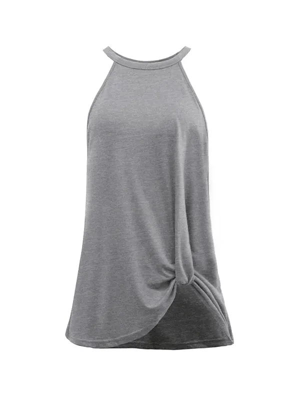 Simple Sleeveless Solid Color Halter-Neck Vest Top