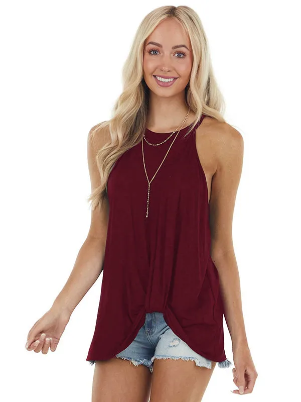 Simple Sleeveless Solid Color Halter-Neck Vest Top