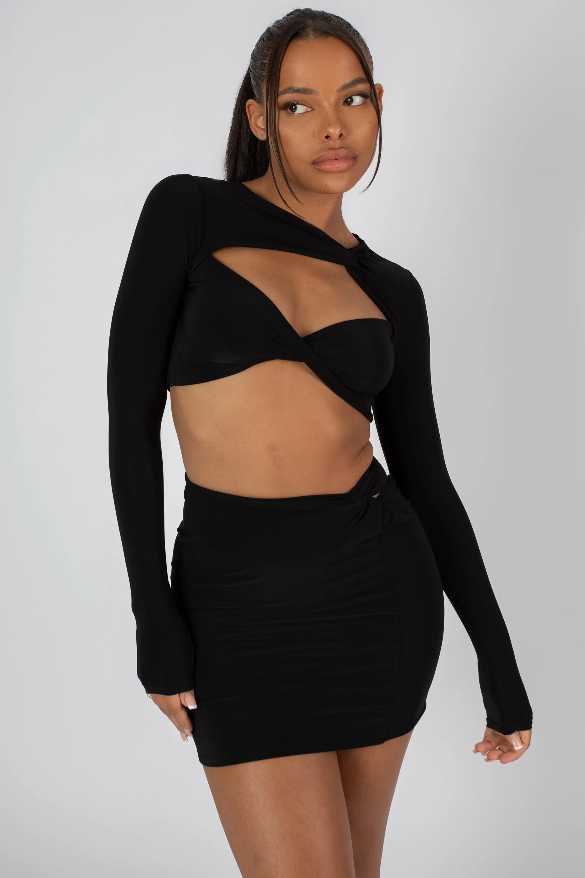 Slinky Skirt And Top Co-ord Neon Black