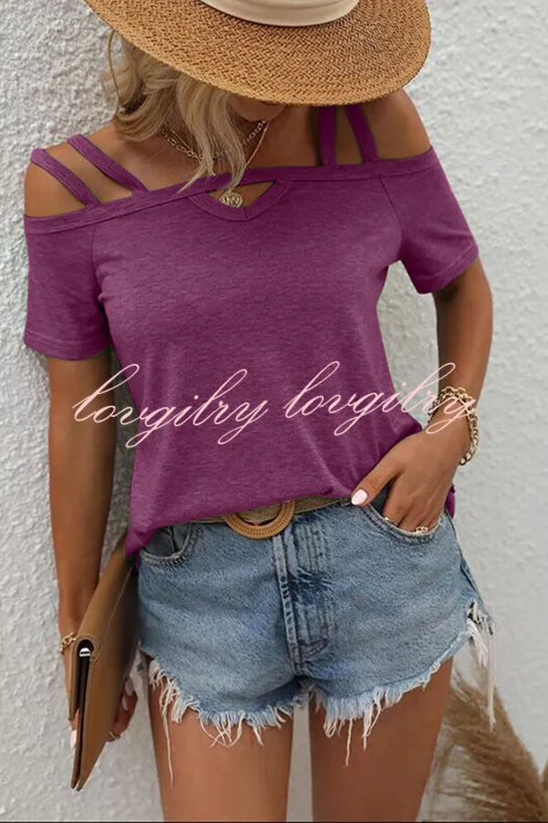 Solid Color Cold Shoulder Casual T-shirt