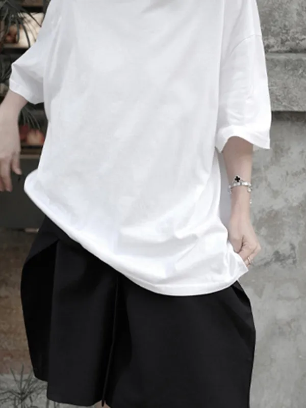 Solid Color High-Neck Asymmetric T-Shirt