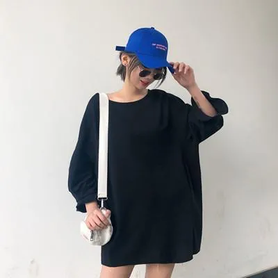 Solid Color Lantern Sleeves Oversized T-Shirt