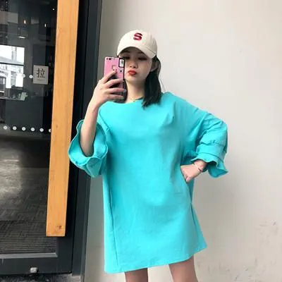 Solid Color Lantern Sleeves Oversized T-Shirt