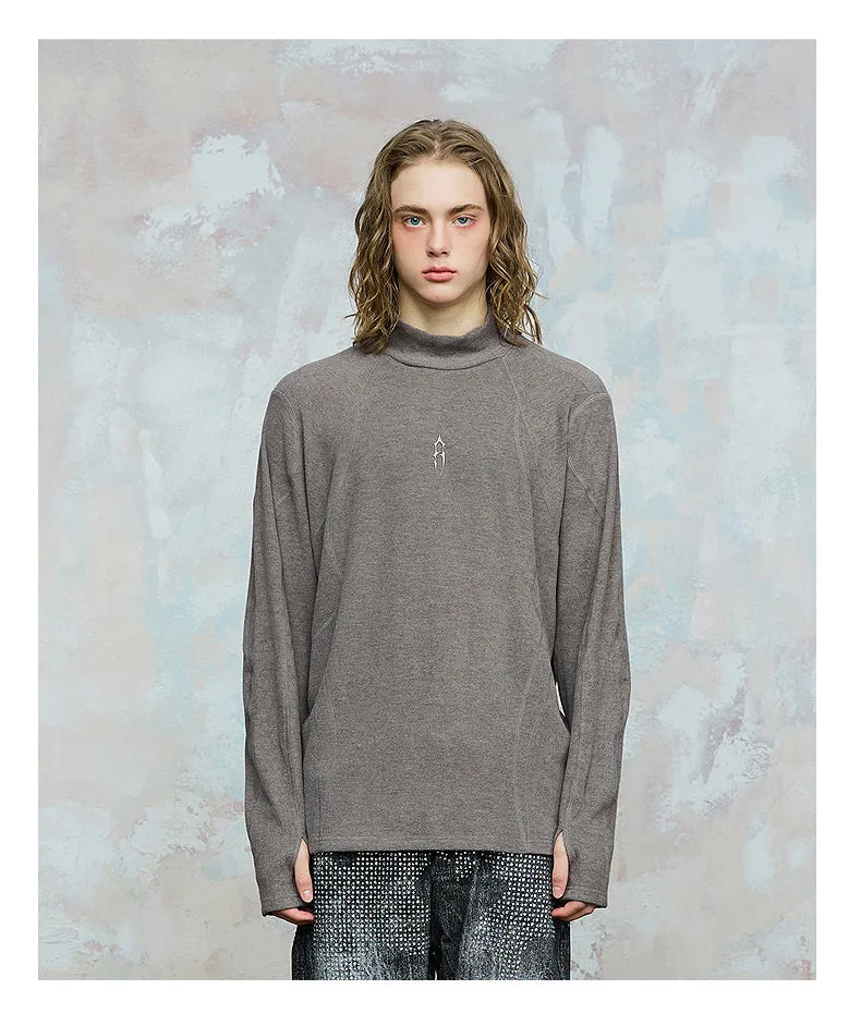 Solid color loose half turtleneck T-shirt