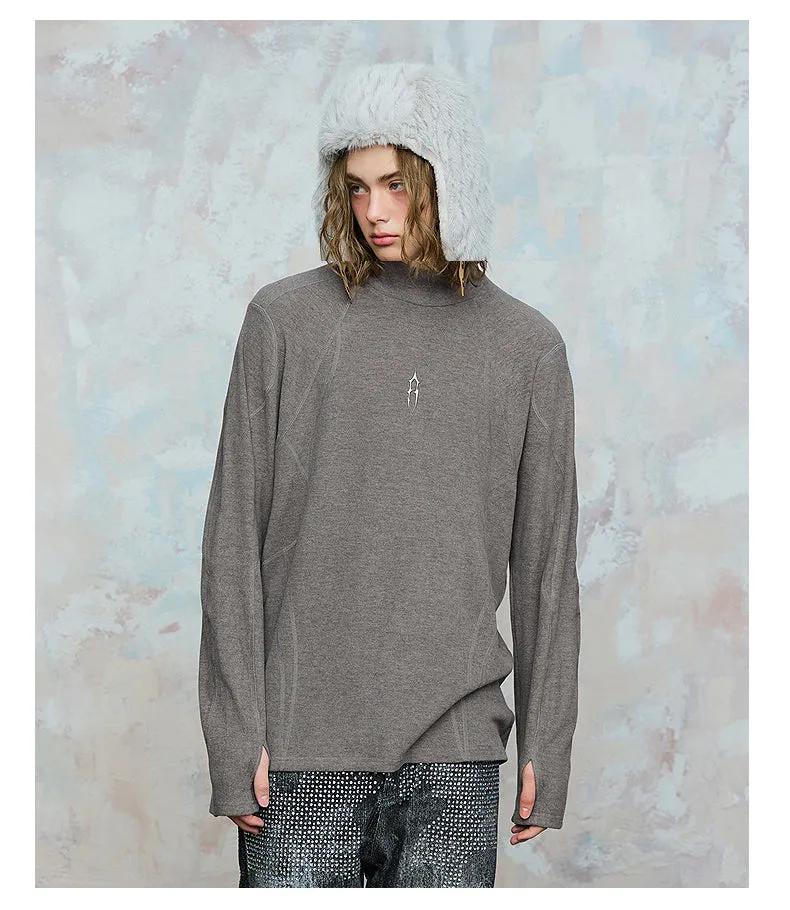 Solid color loose half turtleneck T-shirt