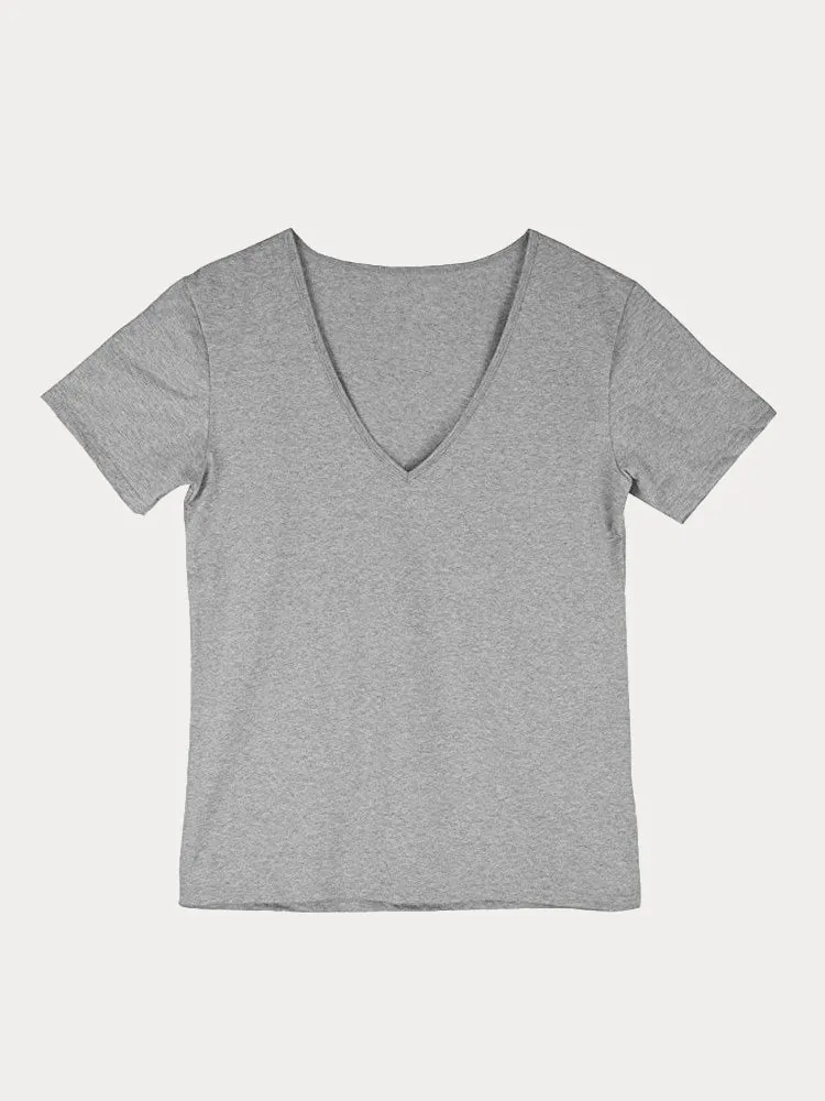 Solid Color V-neck Cotton T-shirt