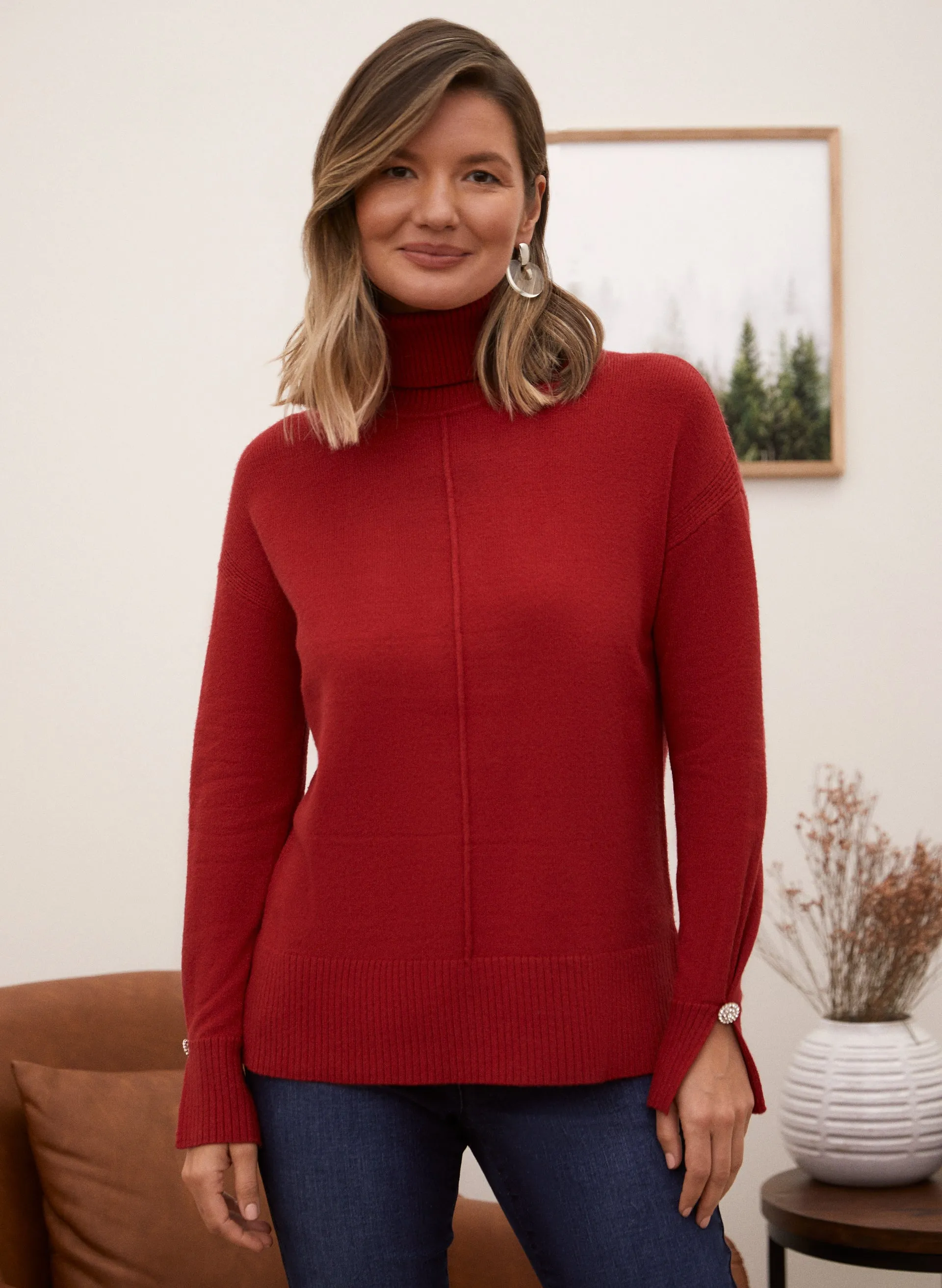 Split Cuff Turtleneck Sweater