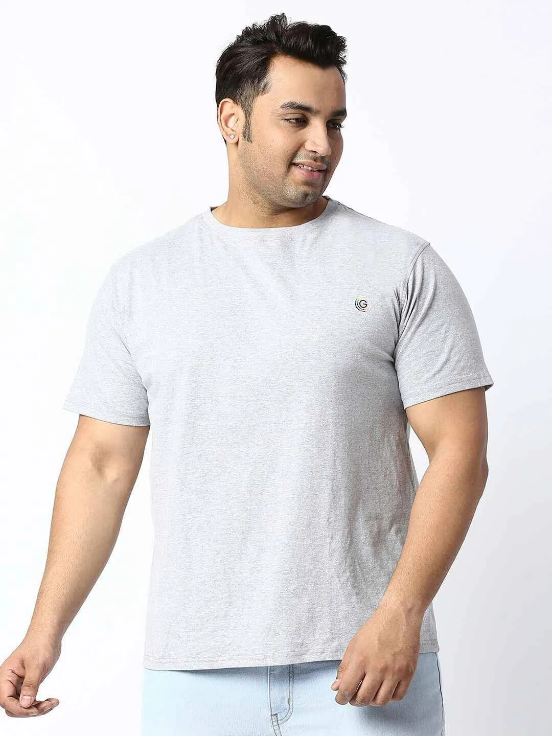 STONE GRAY ROUND NECK COTTON LYCRA TSHIRT PLUS SIZE