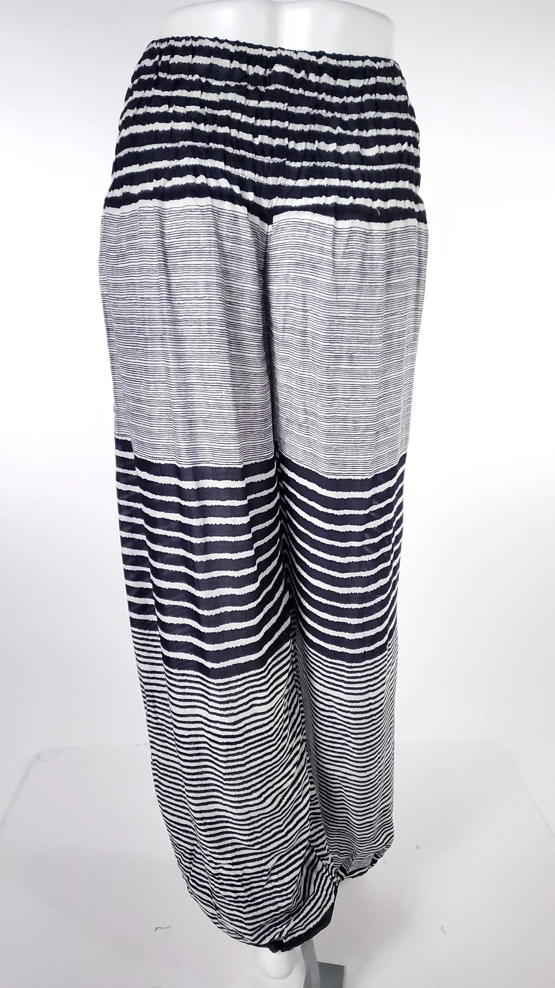 Striped Straight Leg Harem Pants In Dark Blue