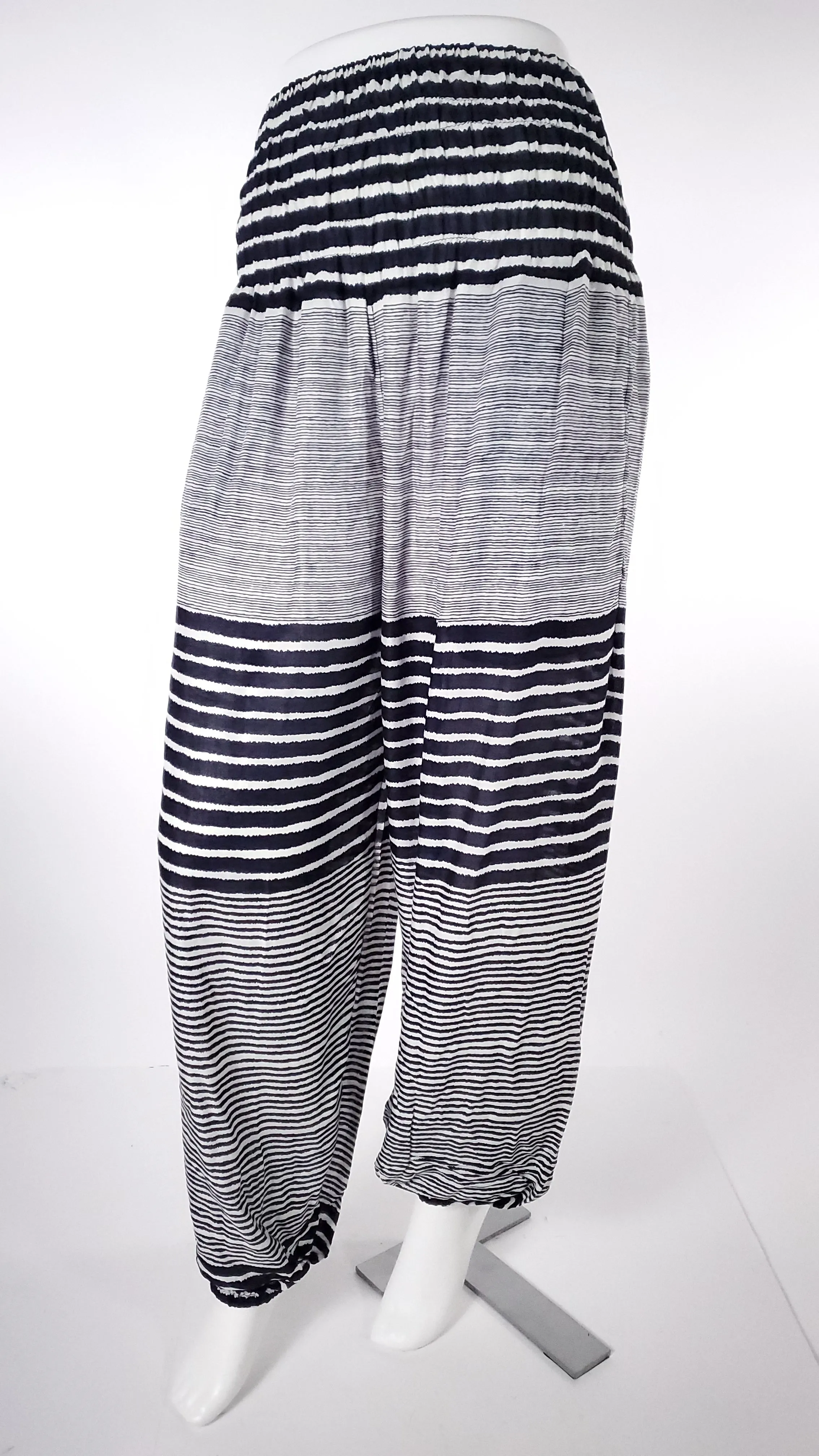 Striped Straight Leg Harem Pants In Dark Blue