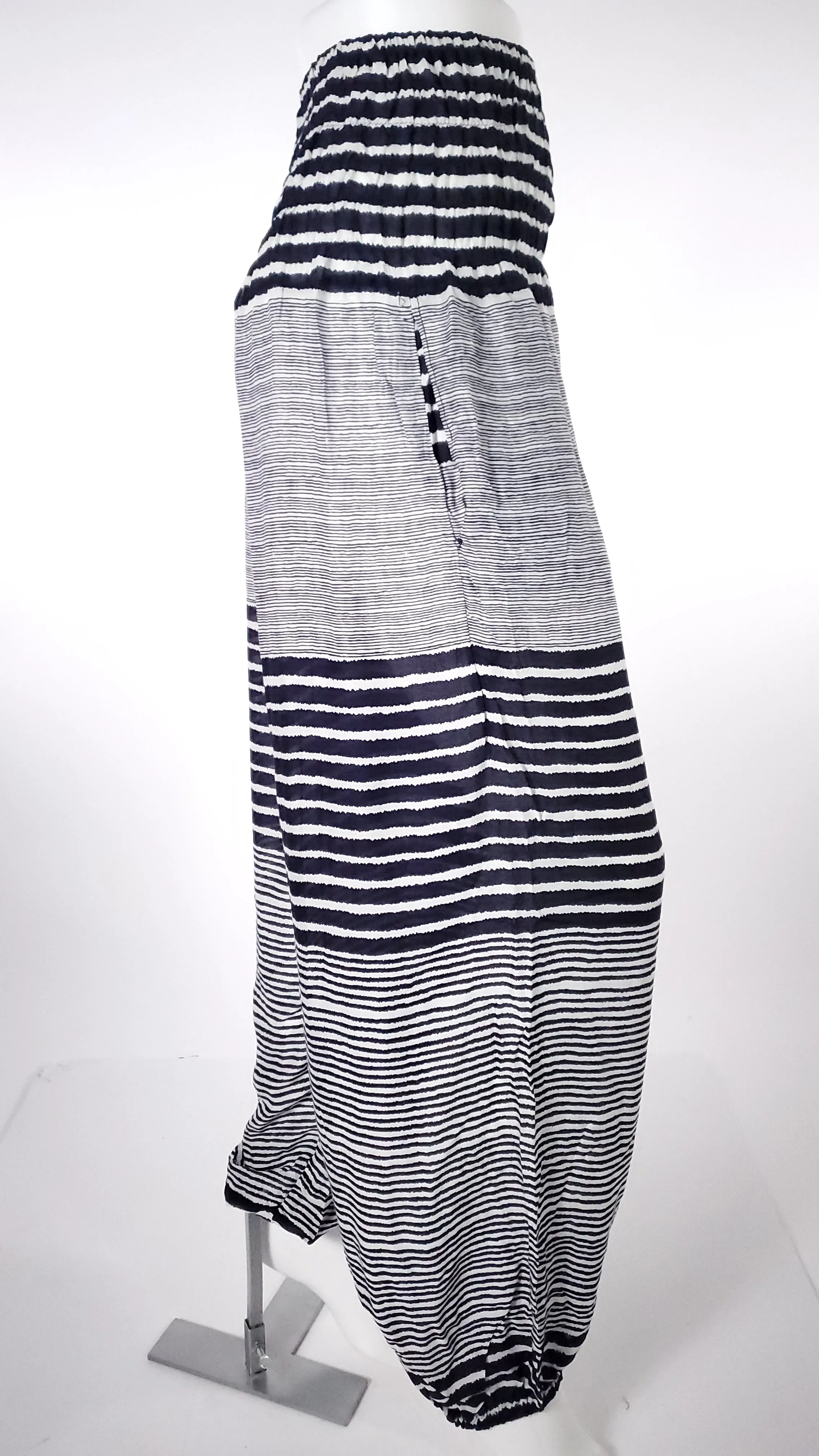 Striped Straight Leg Harem Pants In Dark Blue