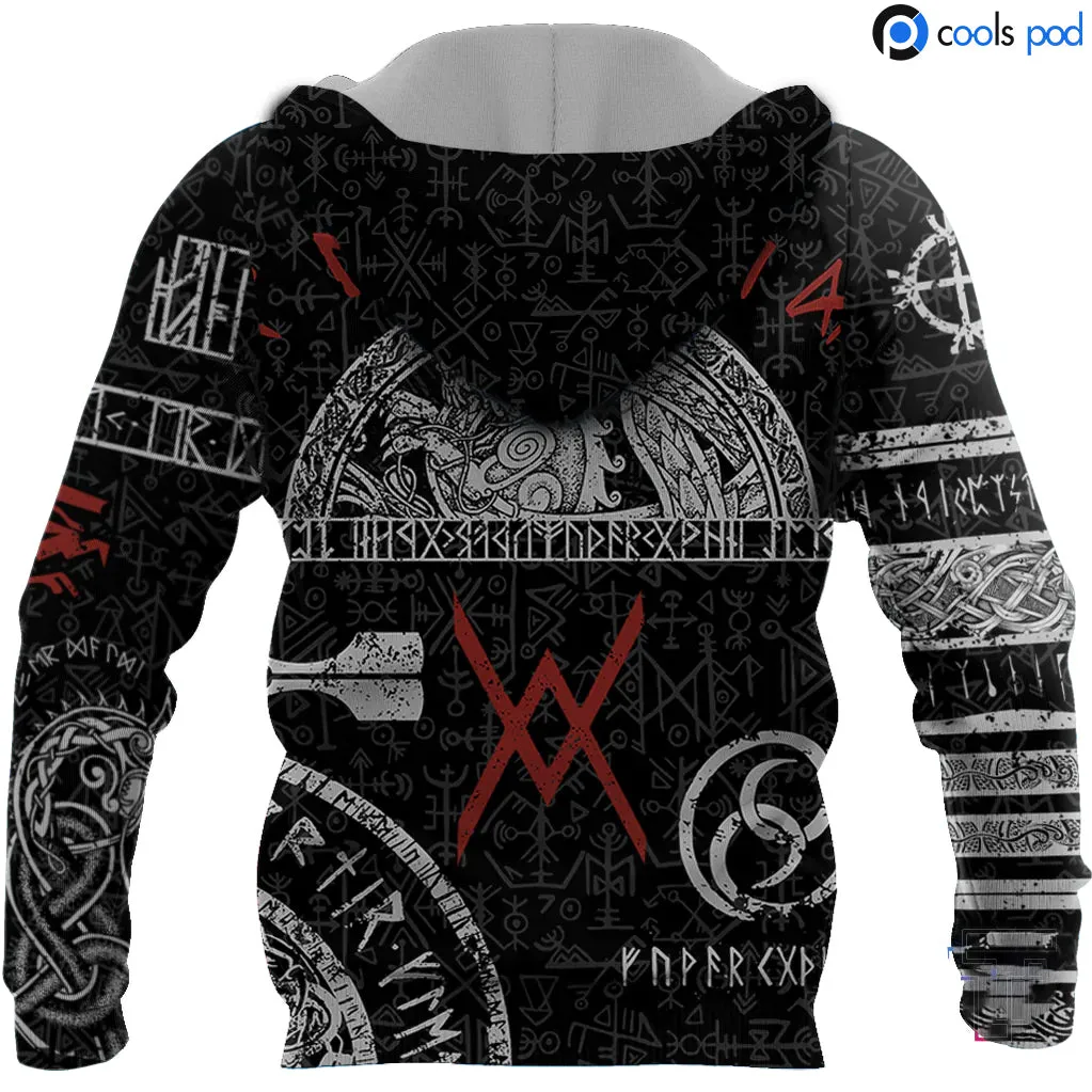 Sublimation Vikings Tattoo On Hoodie, Hoodie With Viking Pattern For Men Women, Hoodie Viking